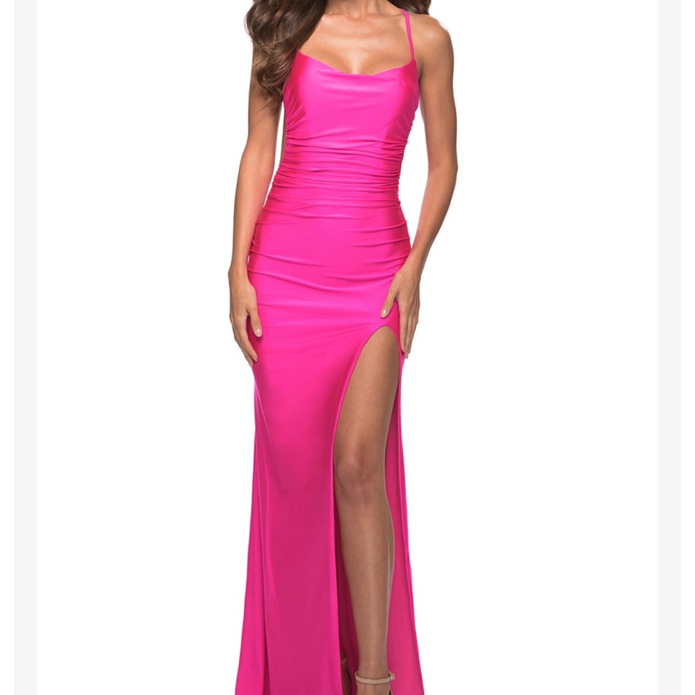 EUC La Femme Vibrant Pink prom dress - size 0.